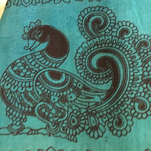 Stunning ! Blue, black KALAMKARI cotton blend SAREE SARI with Mirrors, tassles - Picture 5 of 8